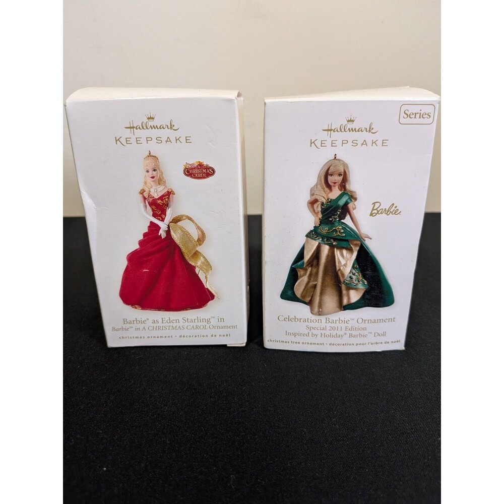 Hallmark Keepsake Barbie Ornament Lot Eden Starling 2008 & Celebration 2011 Pair